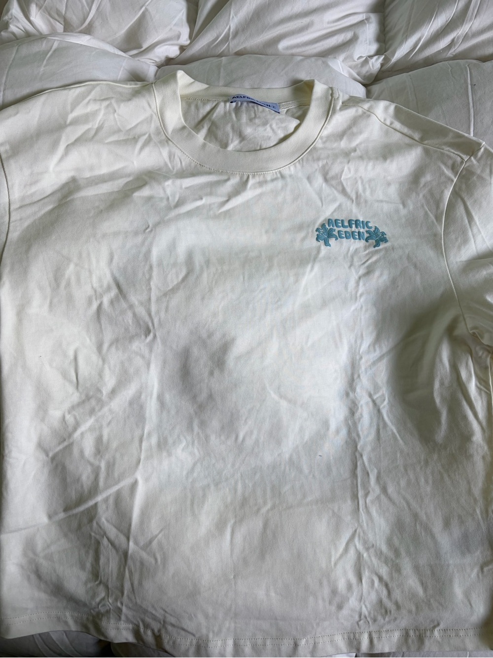 NEVER WORN Aelfric Eden White Tee with Light Blue Chest Logo